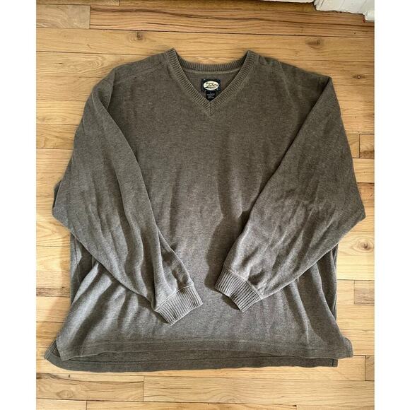 Vintage Tommy Bahama Men's L V Neck Sweater Pullover Gray Brown 100% Cotton - Picture 1 of 12